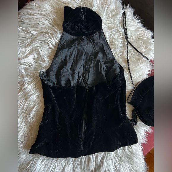 Vintage Black Velvet Bodysuit & Matching Evening Bag 90s Glam Retro Party Outfit - Picture 10 of 13